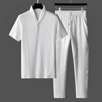 Men’s Textured Short Sleeve Top and Pants Set