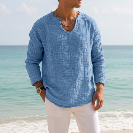 Men’s Textured V-Neck Long Sleeve Shirt
