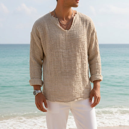 Men’s Textured V-Neck Long Sleeve Shirt