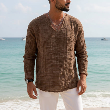 Men’s Textured V-Neck Long Sleeve Shirt