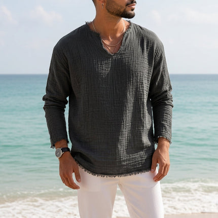Men’s Textured V-Neck Long Sleeve Shirt