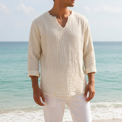 Men’s Textured V-Neck Long Sleeve Shirt