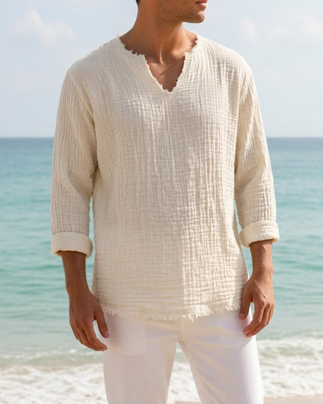Men’s Textured V-Neck Long Sleeve Shirt