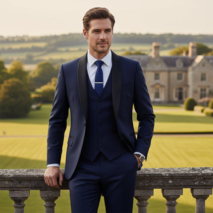 Men’s Three-Piece Suit Set with Peak Lapel Blazer and Straight-Leg Trousers