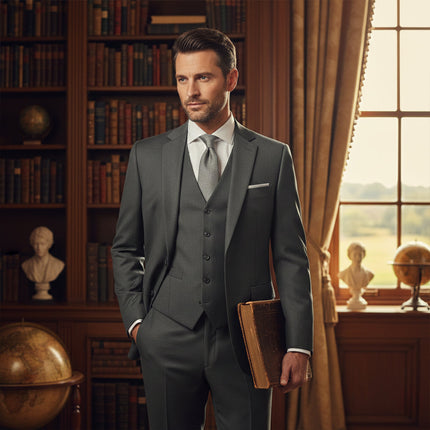 Men’s Three-Piece Suit Set with Peak Lapel Blazer and Straight-Leg Trousers