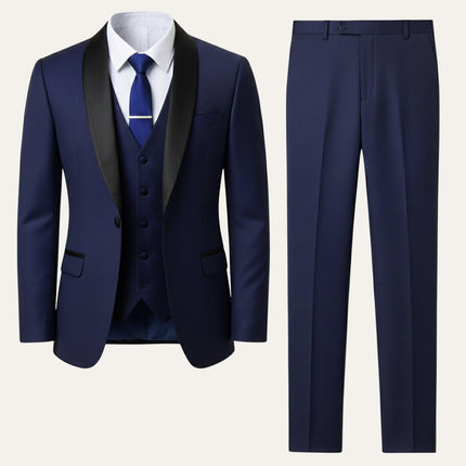 Men’s Three-Piece Suit Set with Peak Lapel Blazer and Straight-Leg Trousers