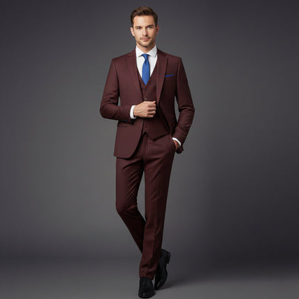 Men’s Three-Piece Suit Set with Peak Lapel Blazer and Straight-Leg Trousers