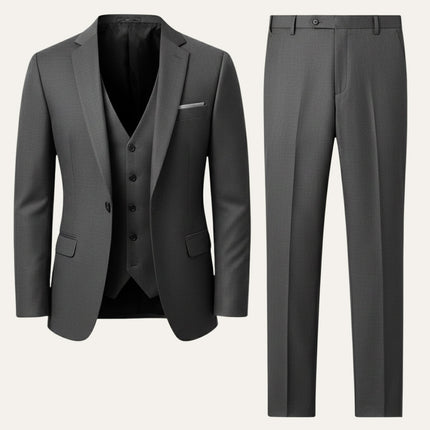 Men’s Three-Piece Suit Set with Peak Lapel Blazer and Straight-Leg Trousers