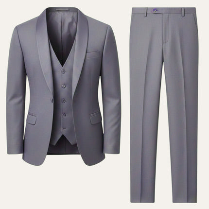 Men’s Three-Piece Suit Set with Peak Lapel Blazer and Straight-Leg Trousers