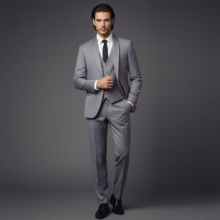 Men’s Three-Piece Suit Set with Peak Lapel Blazer and Straight-Leg Trousers