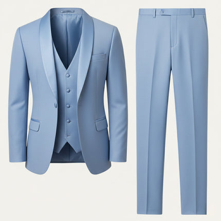 Men’s Three-Piece Suit Set with Peak Lapel Blazer and Straight-Leg Trousers