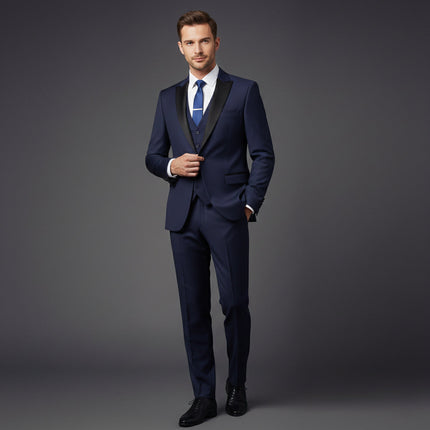 Men’s Three-Piece Suit Set with Peak Lapel Blazer and Straight-Leg Trousers