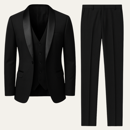 Men’s Three-Piece Suit Set with Peak Lapel Blazer and Straight-Leg Trousers
