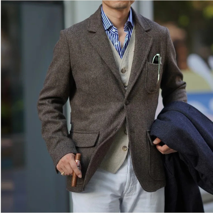 Men’s Tweed Texture Two-Button Blazer