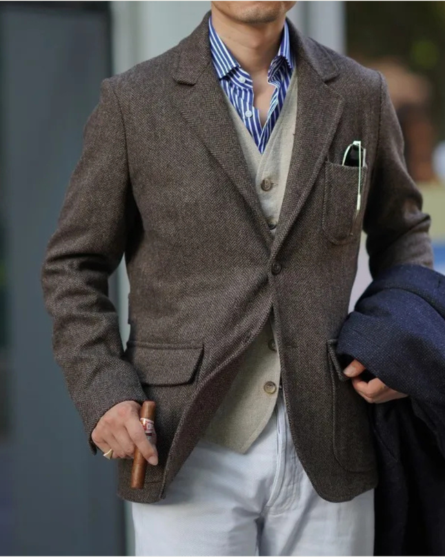 Men’s Tweed Texture Two-Button Blazer