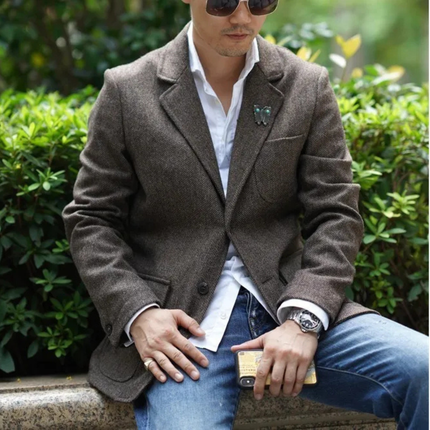 Men’s Tweed Texture Two-Button Blazer