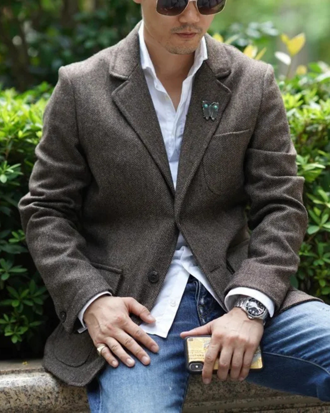 Men’s Tweed Texture Two-Button Blazer