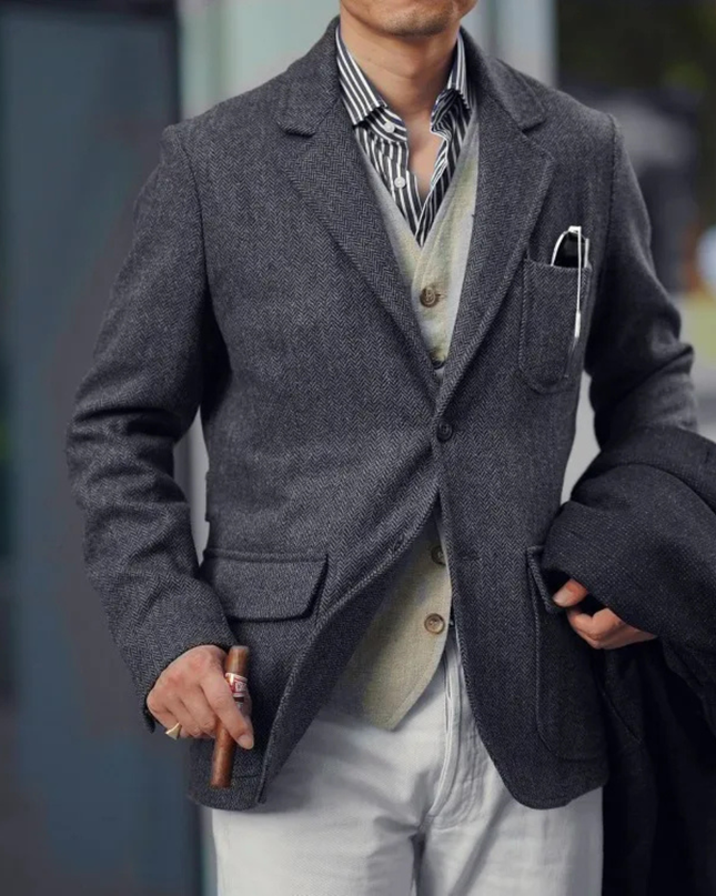 Men’s Tweed Texture Two-Button Blazer