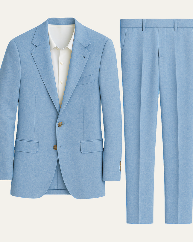 Men’s Linen Two-Piece Suit Set with Notch Lapel and Slim Trousers