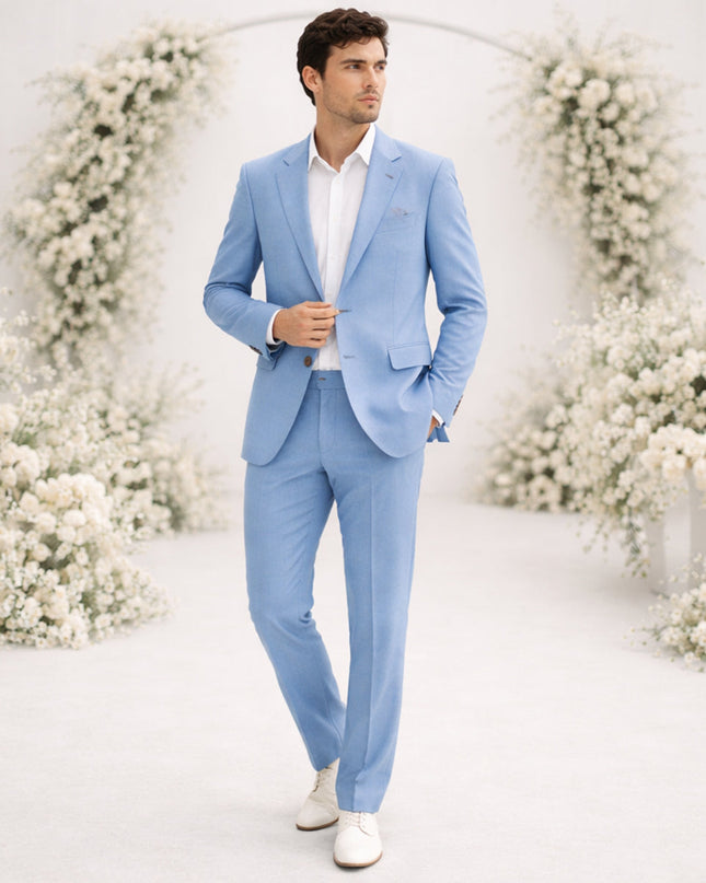 Men’s Linen Two-Piece Suit Set with Notch Lapel and Slim Trousers