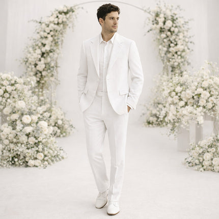 Men’s Two-Piece Suit Set with Notch Lapel and Slim Trousers