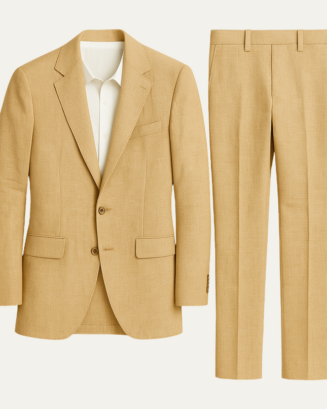 Men’s Linen Two-Piece Suit Set with Notch Lapel and Slim Trousers