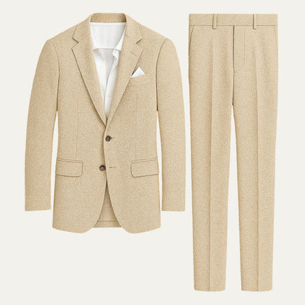 Men’s Two-Piece Suit Set with Notch Lapel Blazer and Straight-Leg Trousers