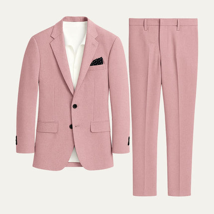 Men’s Two-Piece Suit Set with Notch Lapel Blazer and Straight-Leg Trousers