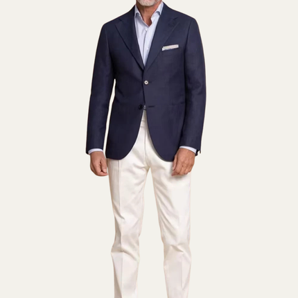 Men’s Two-Piece Suit Set with Notch Lapel Blazer and Straight-Leg Trousers