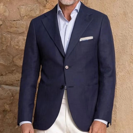 Men’s Two-Piece Suit Set with Notch Lapel Blazer and Straight-Leg Trousers