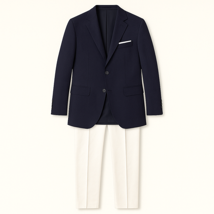 Men’s Two-Piece Suit Set with Notch Lapel Blazer and Straight-Leg Trousers