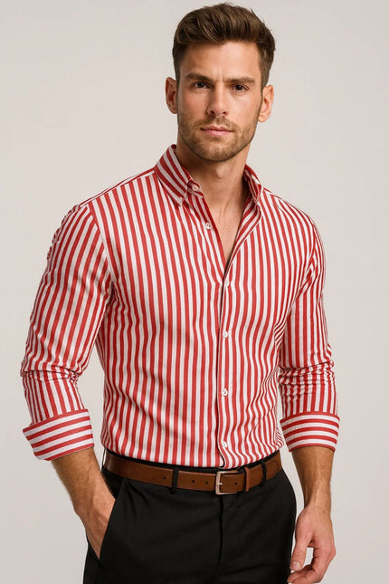 Men’s Vertical Stripe Button-Up Shirt