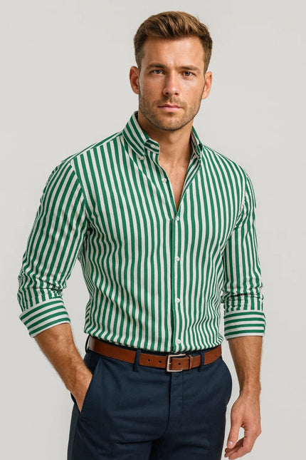 Men’s Vertical Stripe Button-Up Shirt