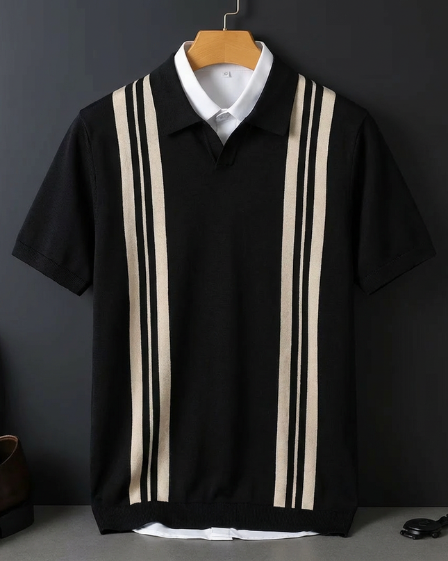 Men’s Vertical Stripe Knit Polo