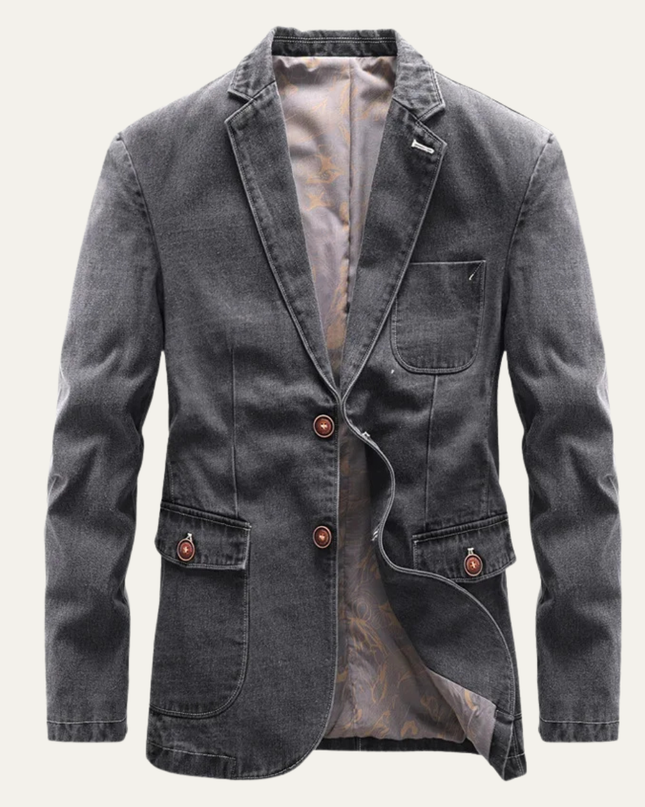 Men’s Washed Denim Style Two-Button Blazer