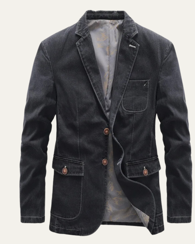 Men’s Washed Denim Style Two-Button Blazer