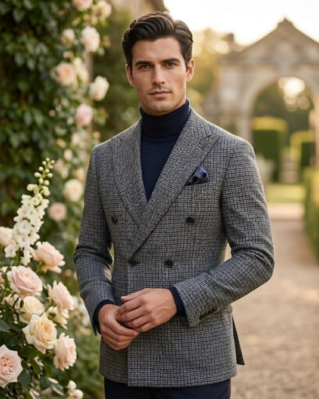 Men’s Wedding Blazer with Check Pattern