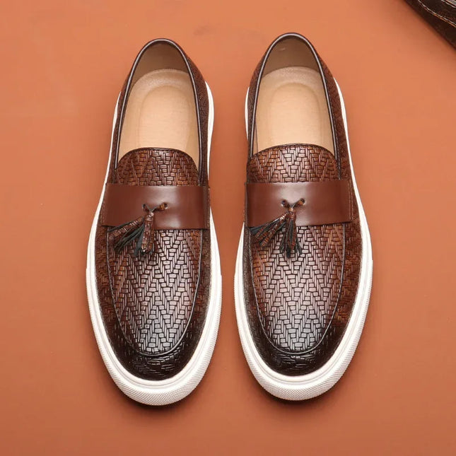 Men’s Woven Panel Tassel Slip-On Sneakers