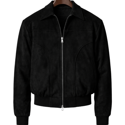Men’s Zip-Up Suede Bomber Jacket