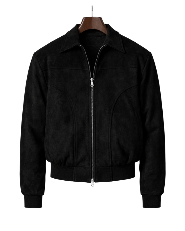 Men’s Zip-Up Suede Bomber Jacket