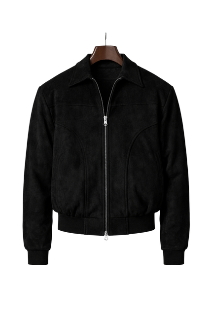 Men’s Zip-Up Suede Bomber Jacket