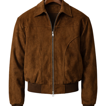 Men’s Zip-Up Suede Bomber Jacket