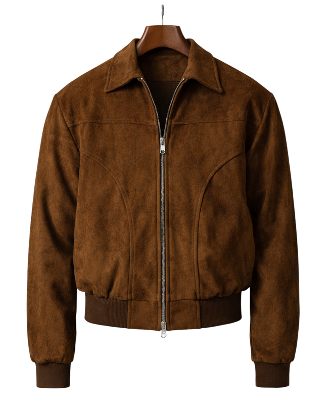 Men’s Zip-Up Suede Bomber Jacket