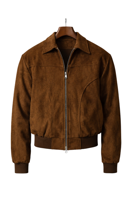 Men’s Zip-Up Suede Bomber Jacket