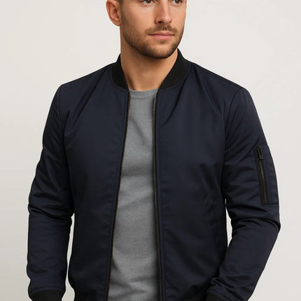 Men's Bomber Jacket – Zip Front Ribbed Collar Everyday Layer