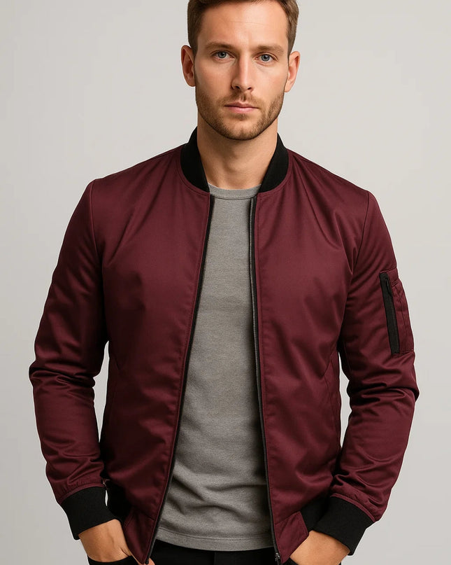 Men's Bomber Jacket – Zip Front Ribbed Collar Everyday Layer