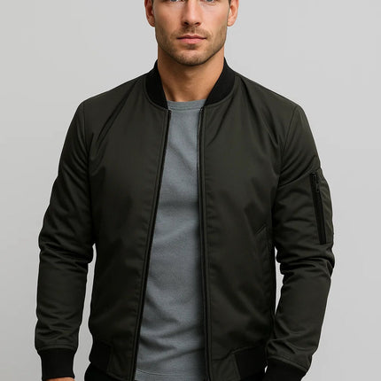 Men's Bomber Jacket – Zip Front Ribbed Collar Everyday Layer