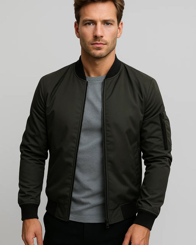 Men's Bomber Jacket – Zip Front Ribbed Collar Everyday Layer