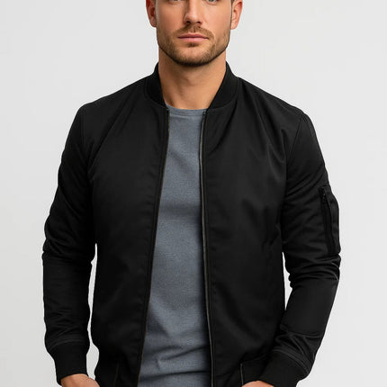 Men's Bomber Jacket – Zip Front Ribbed Collar Everyday Layer