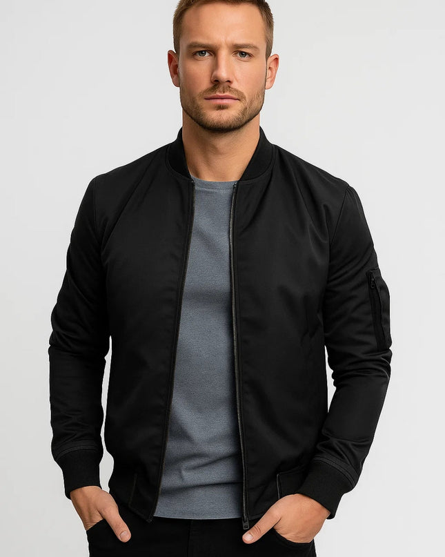 Men's Bomber Jacket – Zip Front Ribbed Collar Everyday Layer